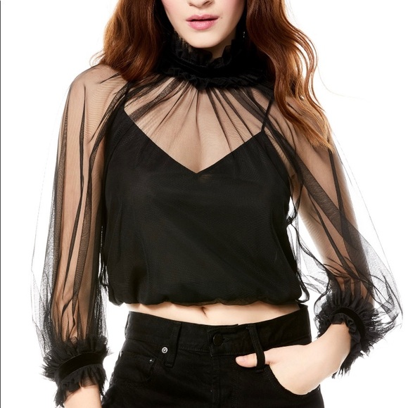 Alice and Olivia ALEXIA MOCK RUFFLE NECK CROP T… - Picture 1 of 5